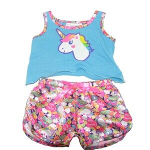 BABW Build a Bear Clothes Blue Rainbow Unicorn Tank Top Shorts Outfit